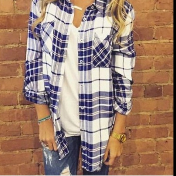 Derek Heart Blue Plaid Button Down Rolled Tab Sleeve Retro Chic Streetwear - Picture 12 of 12